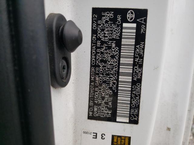 JTKJF5C73D3056309 - 2013 TOYOTA SCION TC თეთრი ფოტო 10