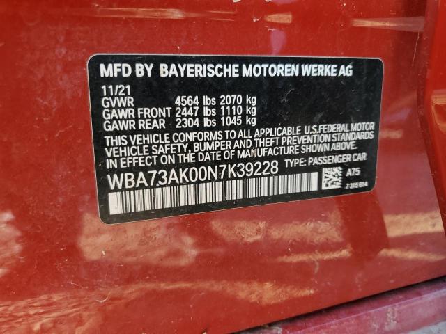 WBA73AK00N7K39228 - 2022 BMW 228XI RED photo 10