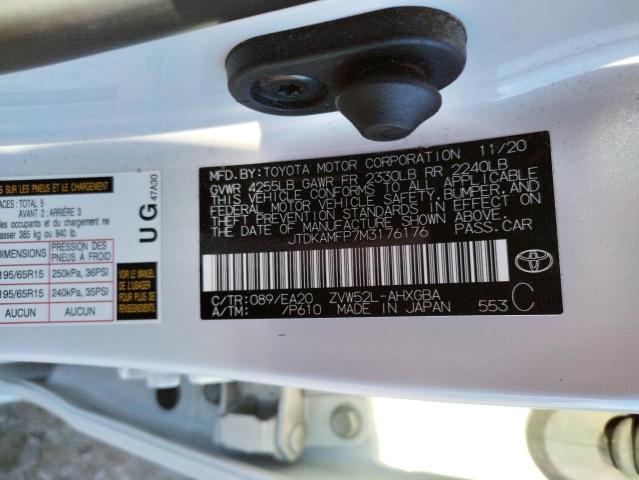 JTDKAMFP7M3176176 - 2021 TOYOTA PRIUS PRIM 白色 照片 10