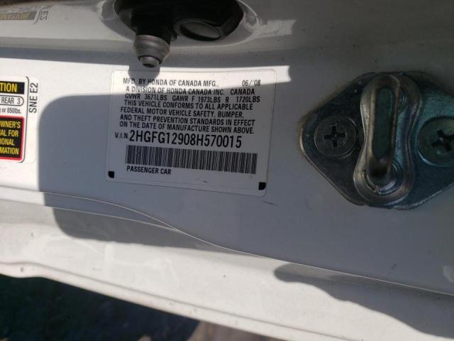 2HGFG12908H570015 - 2008 HONDA CIVIC EXL Ağ foto 10