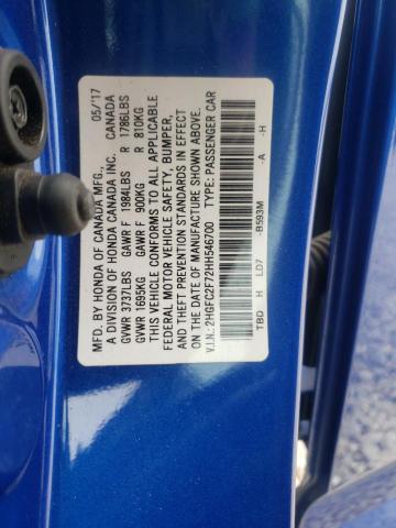 2HGFC2F72HH546700 - 2017 HONDA CIVIC EX BLUE photo 10