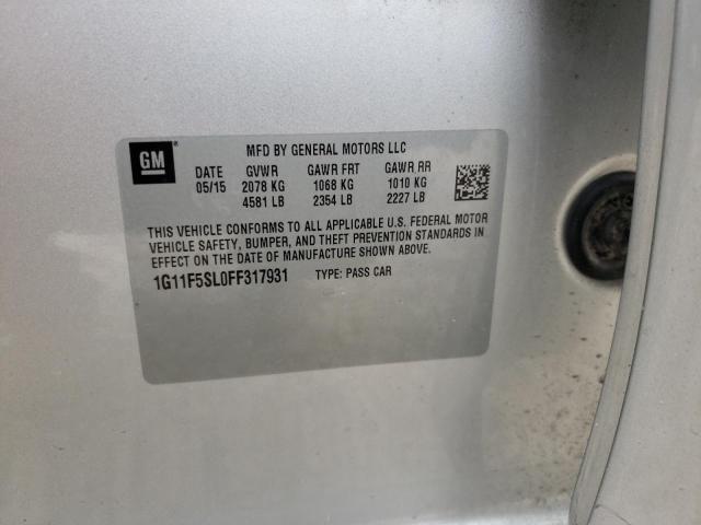 1G11F5SL0FF317931 - 2015 CHEVROLET MALIBU LTZ 银色 照片 10