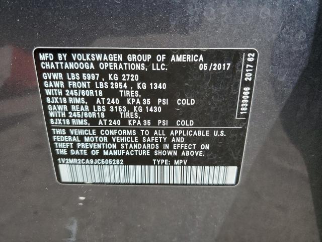 1V2MR2CA9JC505282 - 2018 VOLKSWAGEN ATLAS SEL Boz foto 10