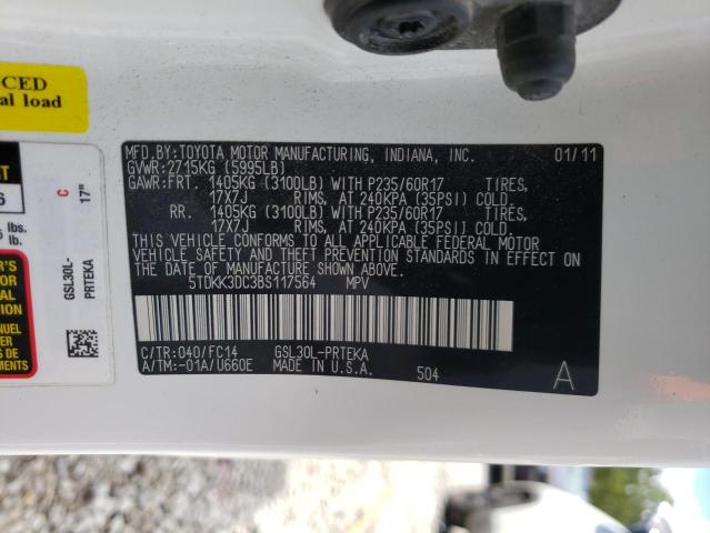 5TDKK3DC3BS117564 - 2011 TOYOTA SIENNA LE WHITE photo 10