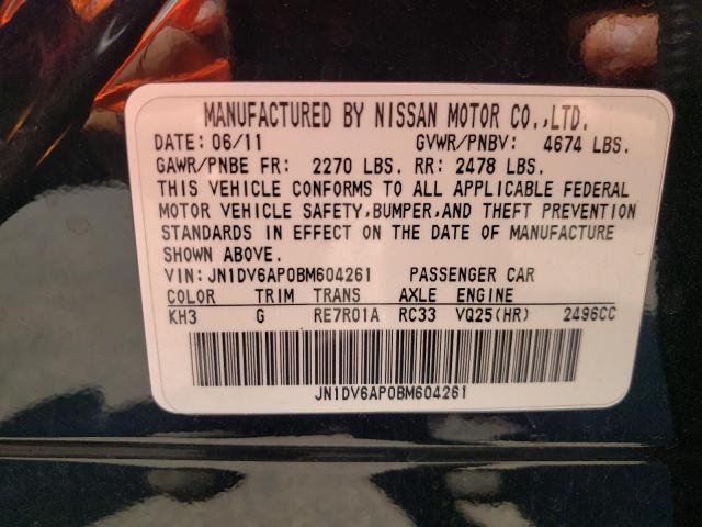 JN1DV6AP0BM604261 - 2011 INFINITI G25 BASE BLACK photo 10