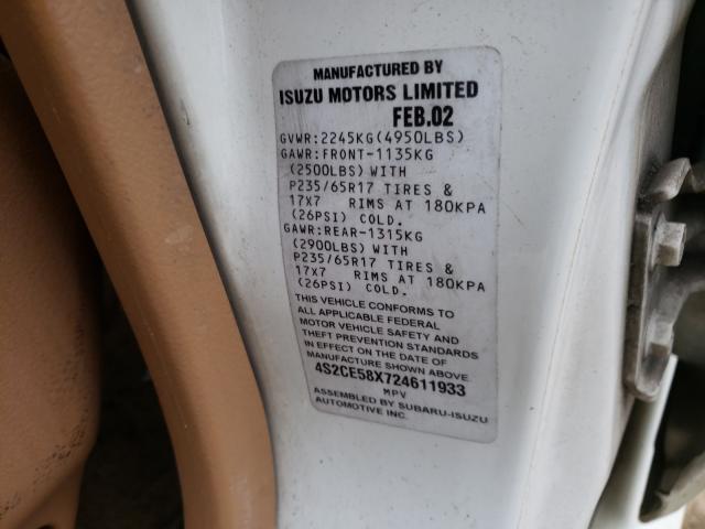 4S2CE58X724611933 - 2002 ISUZU AXIOM XS Ağ foto 10