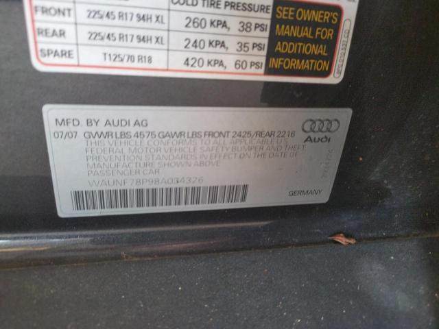 WAUNF78P98A034326 - 2008 AUDI A3 BLACK photo 10