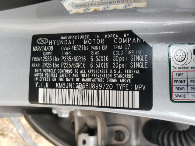 KM8JN12D68U899720 - 2008 HYUNDAI TUCSON SILVER photo 10