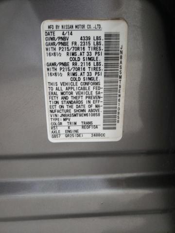 JN8AS5MT9EW610858 - 2014 NISSAN ROGUE SELE GRAY photo 10