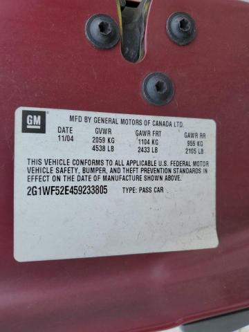 2G1WF52E459233805 - 2005 CHEVROLET IMPALA MAROON photo 10