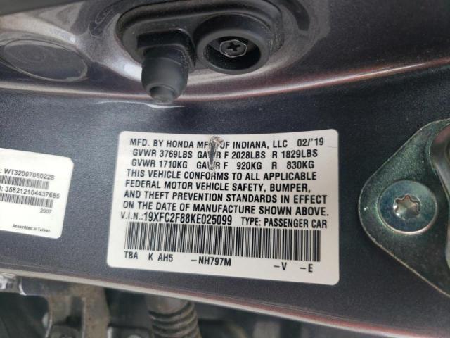 19XFC2F88KE025099 - 2019 HONDA CIVIC SPOR 灰色 照片 10