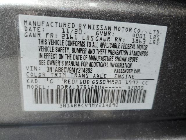 3N1AB8CV9MY214892 - 2021 NISSAN SENTRA SV GRAY photo 10