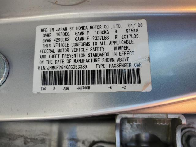 JHMCP264X8C053389 - 2008 HONDA ACCORD LXP SILVER photo 10