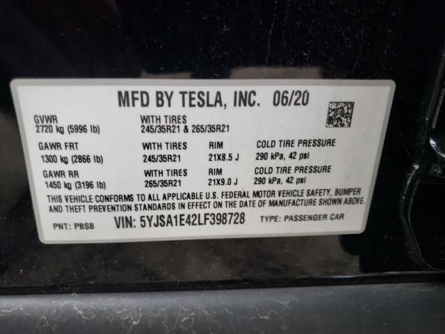 5YJSA1E42LF398728 - 2020 TESLA MODEL S Qara foto 10