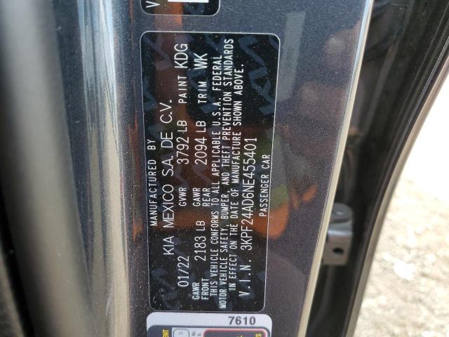 3KPF24AD6NE455401 - 2022 KIA FORTE FE GRAY photo 10