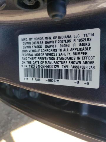 19XFB4F38FE000129 - 2015 HONDA CIVIC HYBR GRAY photo 10