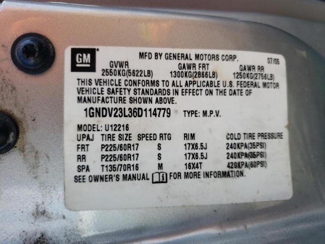 1GNDV23L36D114779 - 2006 CHEVROLET UPLANDER L SILVER photo 10