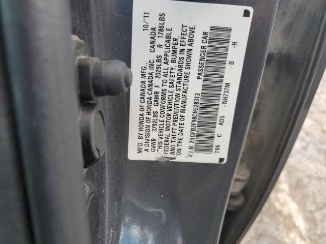 2HGFB2F98CH528313 - 2012 HONDA CIVIC EXL فحمي صورة 10