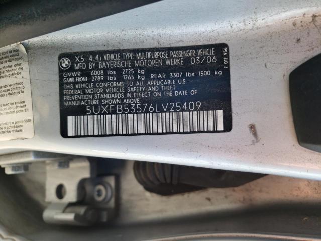 5UXFB53576LV25409 - 2006 BMW X5 SILVER photo 10