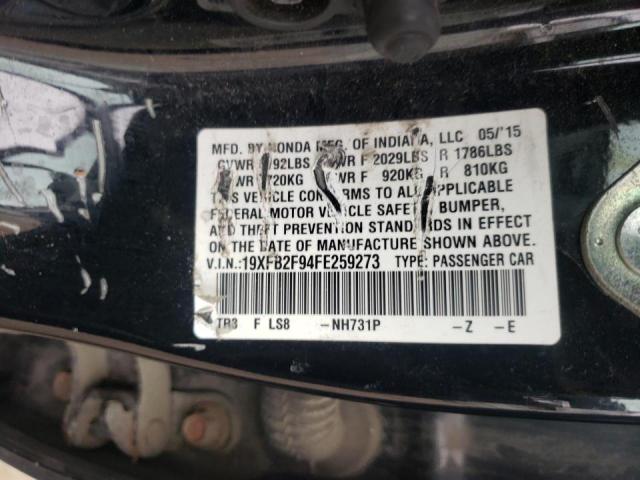 19XFB2F94FE259273 - 2015 HONDA CIVIC EXL Boz foto 10