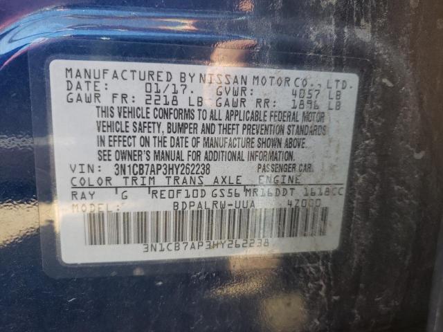 3N1CB7AP3HY262238 - 2017 NISSAN SENTRA SR BLUE photo 10