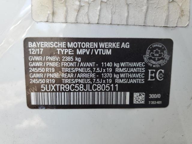 5UXTR9C58JLC80511 - 2018 BMW X3 XDRIVE3 WHITE photo 10