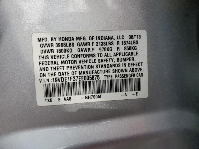 19VDE1F37EE005875 - 2014 ACURA ILX 20 SILVER photo 10