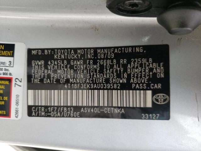 4T1BF3EK9AU039582 - 2010 TOYOTA CAMRY BASE SILVER photo 10