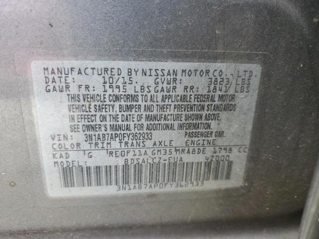 3N1AB7AP0FY362933 - 2015 NISSAN SENTRA GRAY photo 10