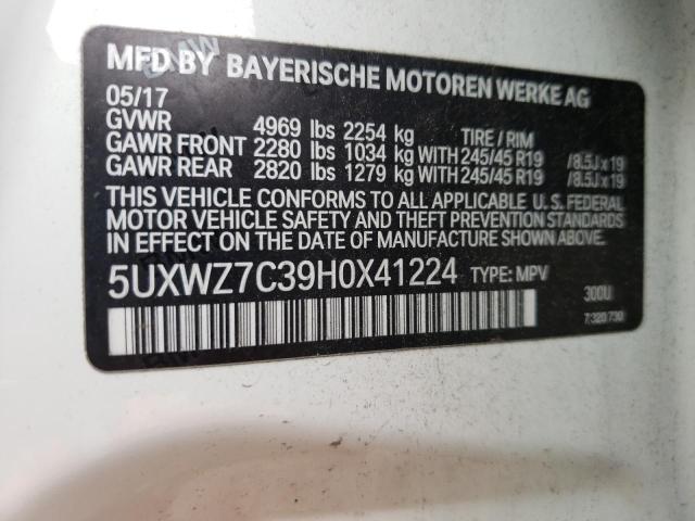 5UXWZ7C39H0X41224 - 2017 BMW X3 SDRIVE2 WHITE photo 10