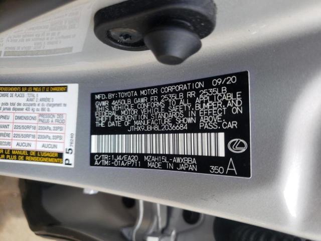 JTHX9JBH8L2036684 - 2020 LEXUS UX 250H SILVER photo 10