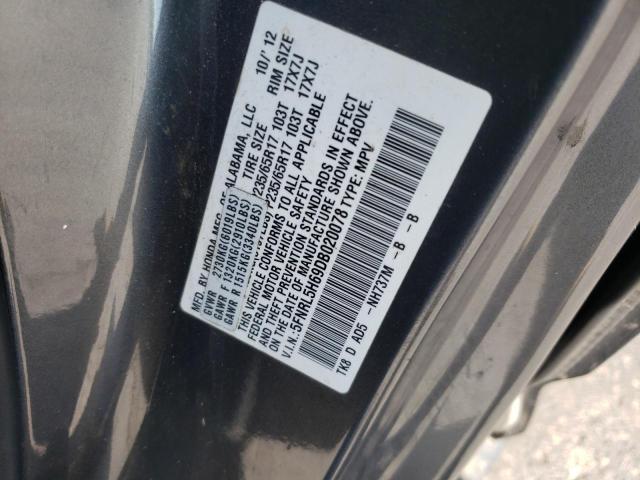 5FNRL5H69DB020078 - 2013 HONDA ODYSSEY EX SILVER photo 10