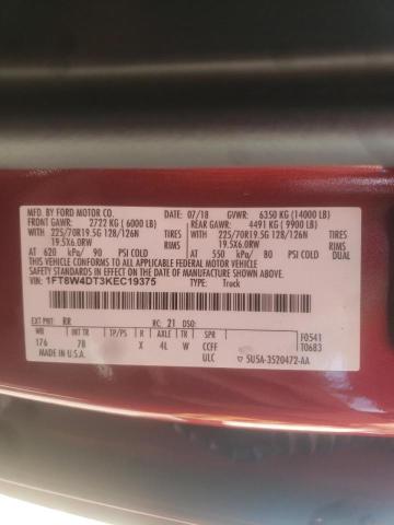 1FT8W4DT3KEC19375 - 2019 FORD F450 SUPER RED photo 10