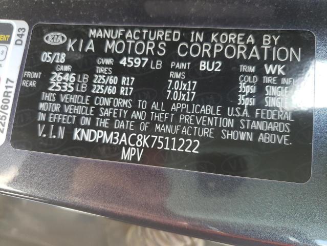 KNDPM3AC8K7511222 - 2019 KIA SPORTAGE L BLUE photo 10