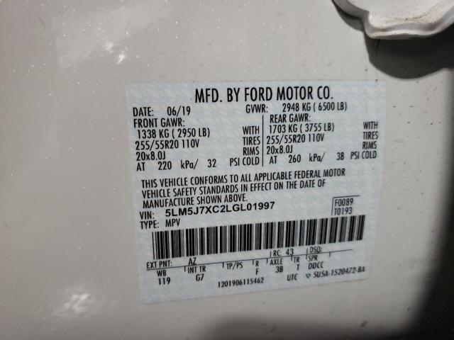 5LM5J7XC2LGL01997 - 2020 LINCOLN AVIATOR RE 白色 照片 10