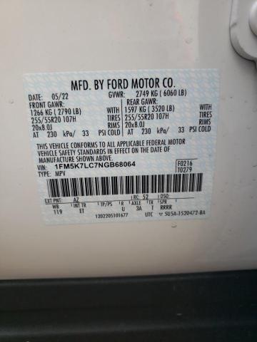 1FM5K7LC7NGB68064 - 2022 FORD EXPLORER K WHITE photo 10