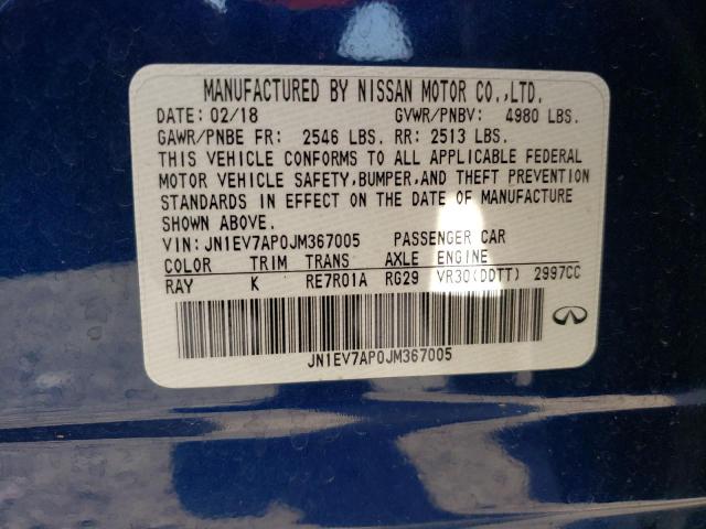 JN1EV7AP0JM367005 - 2018 INFINITI Q50 LUXE BLUE photo 10