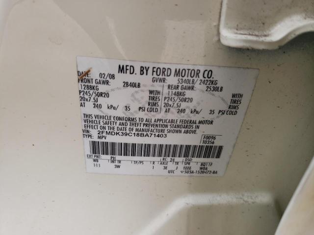 2FMDK39C18BA71403 - 2008 FORD EDGE LIMIT CREAM photo 10