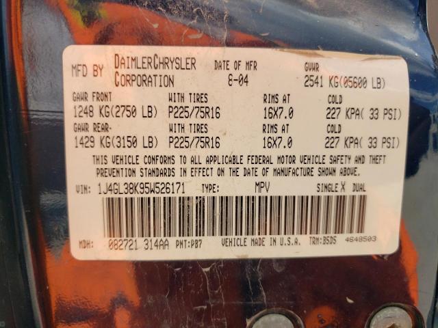 1J4GL38K95W526171 - 2005 JEEP LIBERTY BLUE photo 10