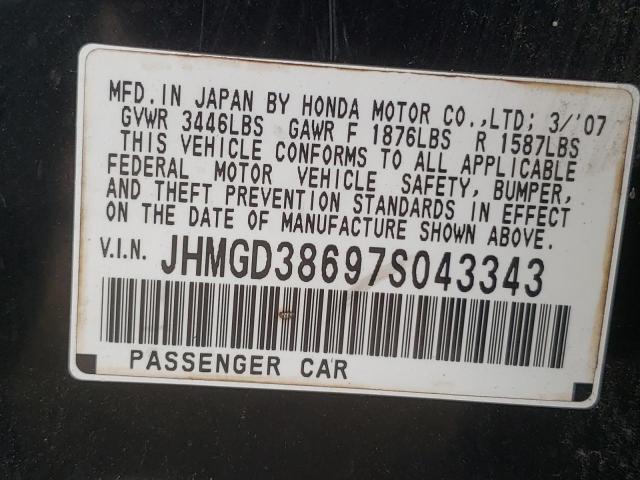 JHMGD38697S043343 - 2007 HONDA FIT S 黑色 照片 10