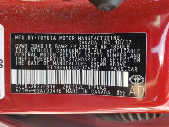 2T1BU4EE0DC974050 - 2013 TOYOTA COROLLA BASE  photo 10