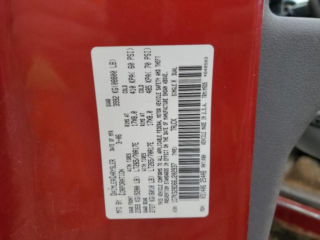 1D7KS28D66J202937 - 2006 DODGE RAM 2500 S RED photo 10