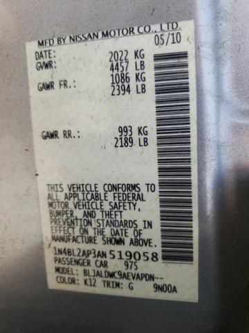 1N4BL2AP3AN519058 - 2010 NISSAN ALTIMA SR SILVER photo 10