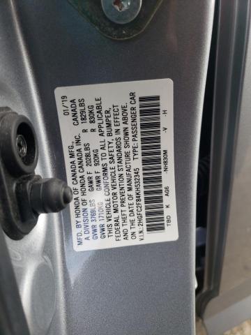 2HGFC2F84KH532345 - 2019 HONDA CIVIC SPOR SILVER photo 10