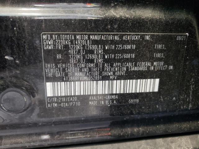 4T3B6RFV0MU052891 - 2021 TOYOTA RAV4 XLE P BLACK photo 10