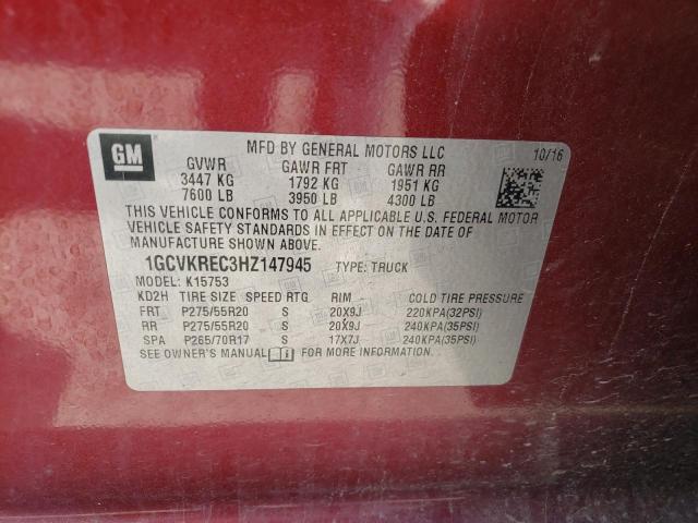 1GCVKREC3HZ147945 - 2017 CHEVROLET 1500 RED photo 10