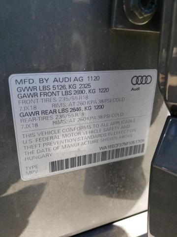 WA1EECF37M1051709 - 2021 AUDI Q3 PREMIUM GRAY photo 10