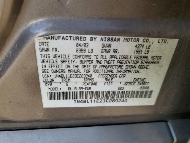 1N4BL11E23C269240 - 2003 NISSAN ALTIMA SE GOLD photo 10