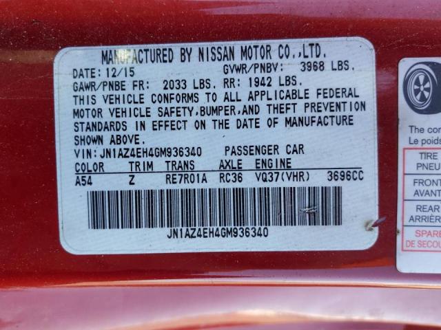 JN1AZ4EH4GM936340 - 2016 NISSAN 370Z BASE RED photo 10