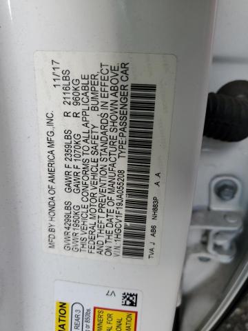 1HGCV1F19JA055208 - 2018 HONDA ACCORD LX WHITE photo 10